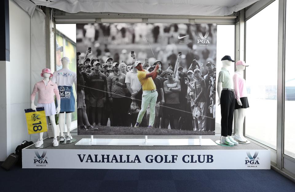 A display at entrance to the new PGA Shops at the Valhalla Golf Club in Louisville, Ky. on May. 8, 2024.