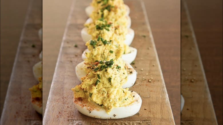 Row of deviled eggs