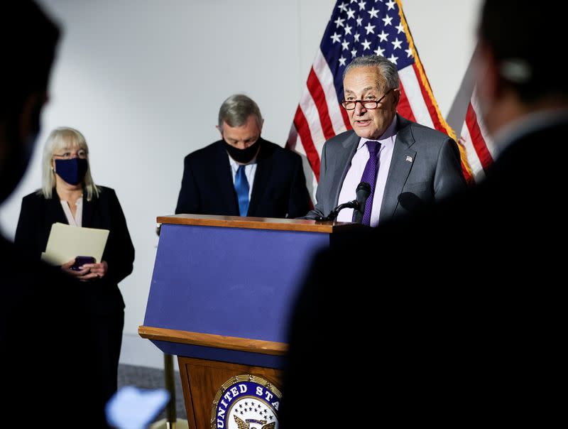 Senate Democrats hold weekly policy lunch on Capitol Hill in Washington