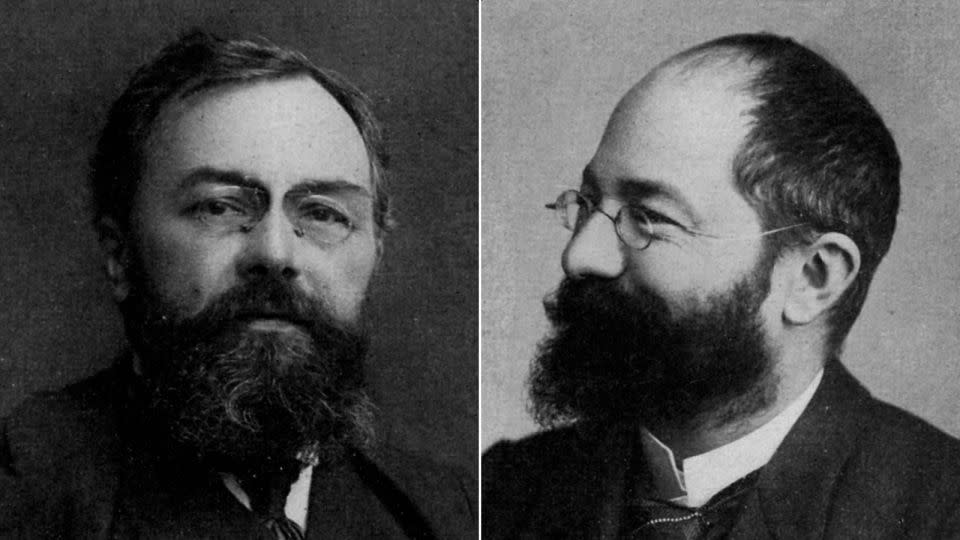 André Michelin (1853-1931; left) and his brother Édouard (1859-1940; right) were French industrialists who founded the Michelin Tire Company (Compagnie Générale des Établissements Michelin) in 1888. - Culture Club/Getty Images