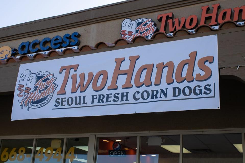 Two Hands Seoul Fresh Corn Dogs is a Korean corn dog fast-casual restaurant in Mesa that opened in the same plaza as H Mart.