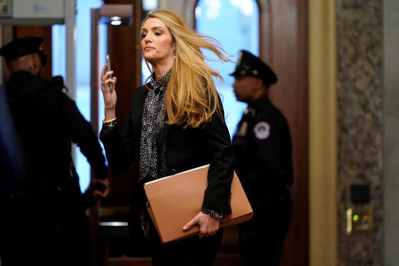 FILE PHOTO: Senator Kelly Loeffler (R-GA) arrives at the Trump impeachment trial in January 2020