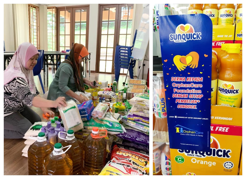 OrphanCARE's staff segregating food supplies for B40 families and their children, that was funded by Sunquick Malaysia. — Picture by Yuzila Yusof