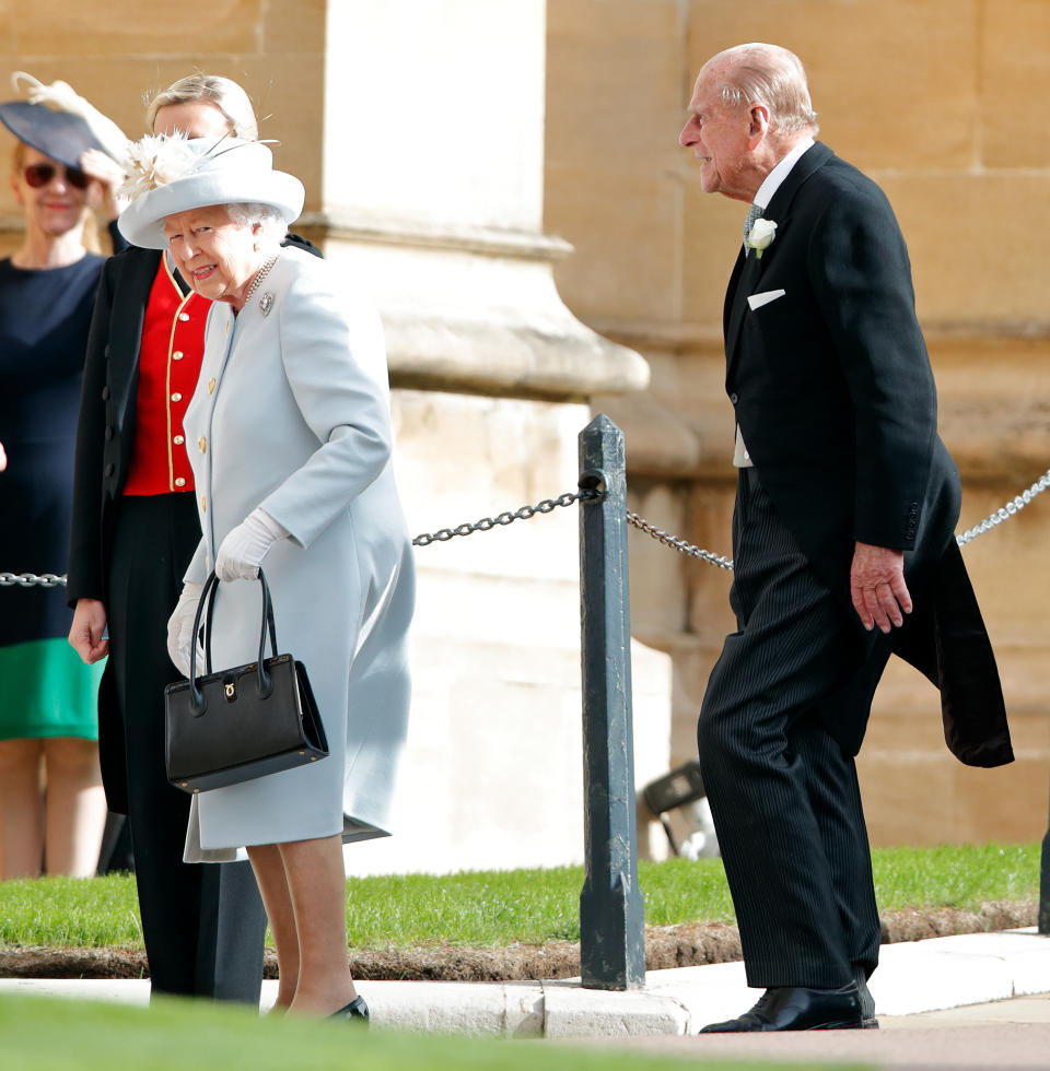 Queen Elizabeth II and Prince Philip, Duke of Edinburgh attend the wedding of Princess Eugenie of York and Jack Brooksbank at St George's Chapel on October 12, 2018 in Windsor, England.