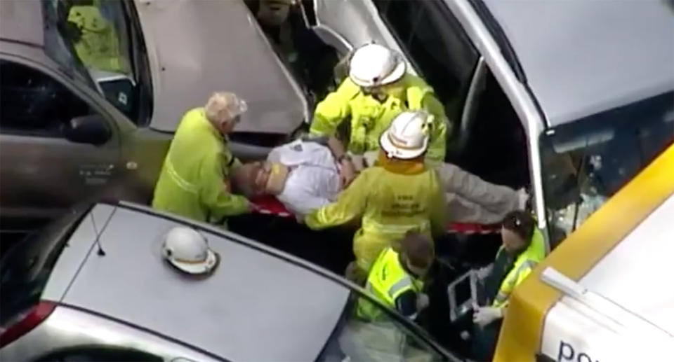 <span>A crash between a bus and seven vehicles caused traffic chaos on the Centenary Highway at the Jindalee Bridge.</span> Source: 7 News