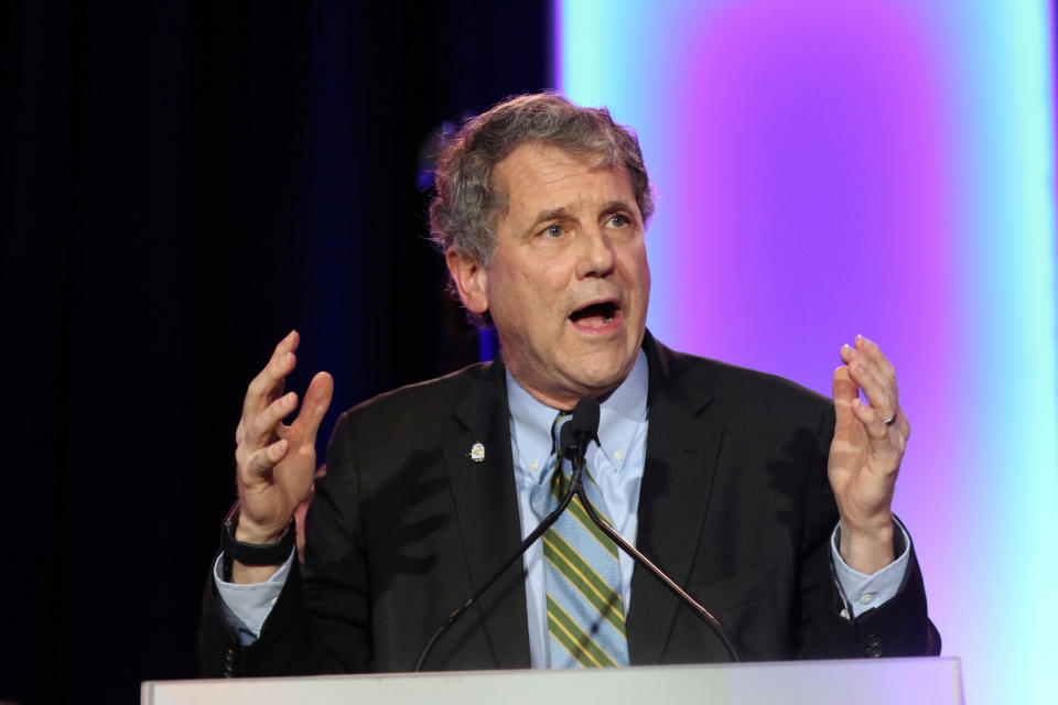 United States Senator Sherrod Brown speaks at the Ohio Democratic election night party in Columbus, Ohio, U.S. November 6, 2018. REUTERS/Aaron Josefczyk