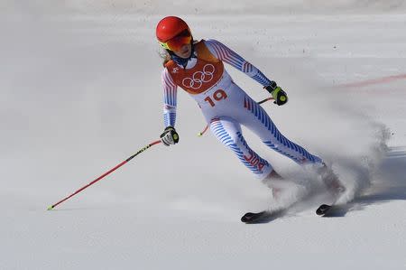 Alpine Skiing - Pyeongchang 2018 Winter Olympics - Women's Alpine Combined - Jeongseon Alpine Centre - Pyeongchang, South Korea - February 22, 2018 - Mikaela Shiffrin of the U.S. competes in the Women's Downhill part of the Women's Alpine Combined. REUTERS/Toby Melville