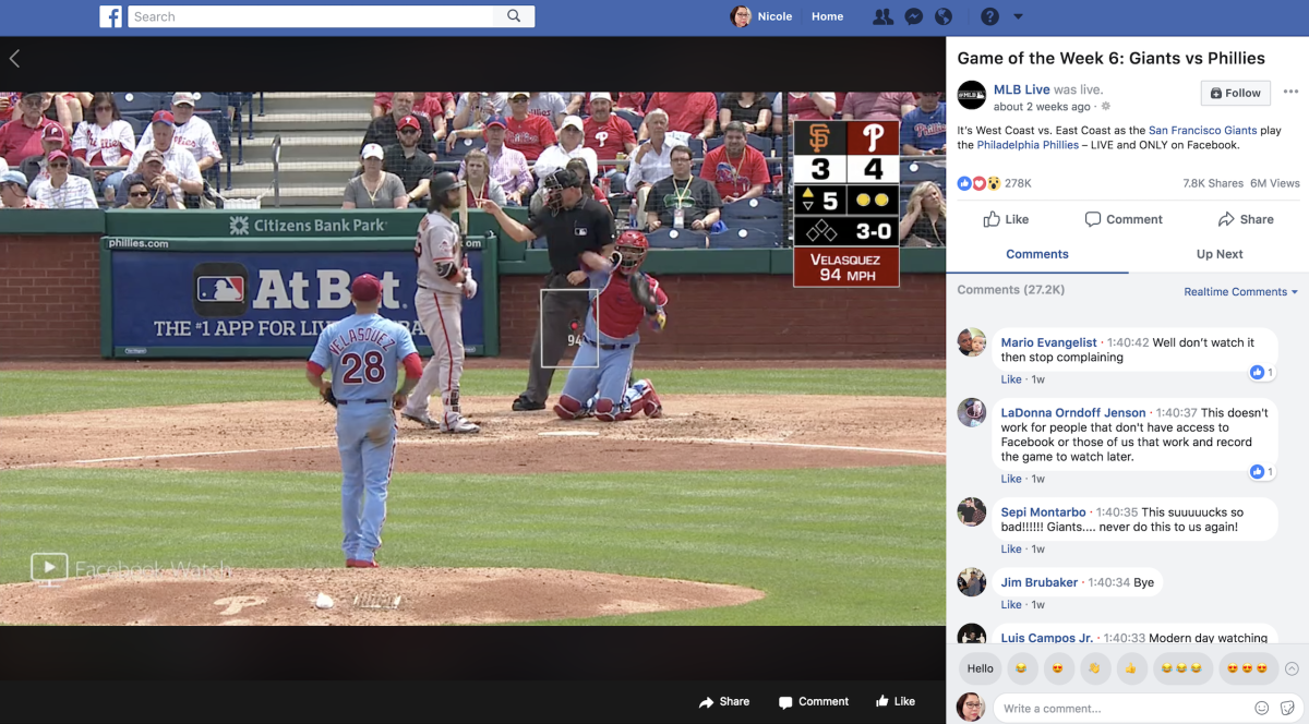 Hardly anyone likes watching baseball on Facebook