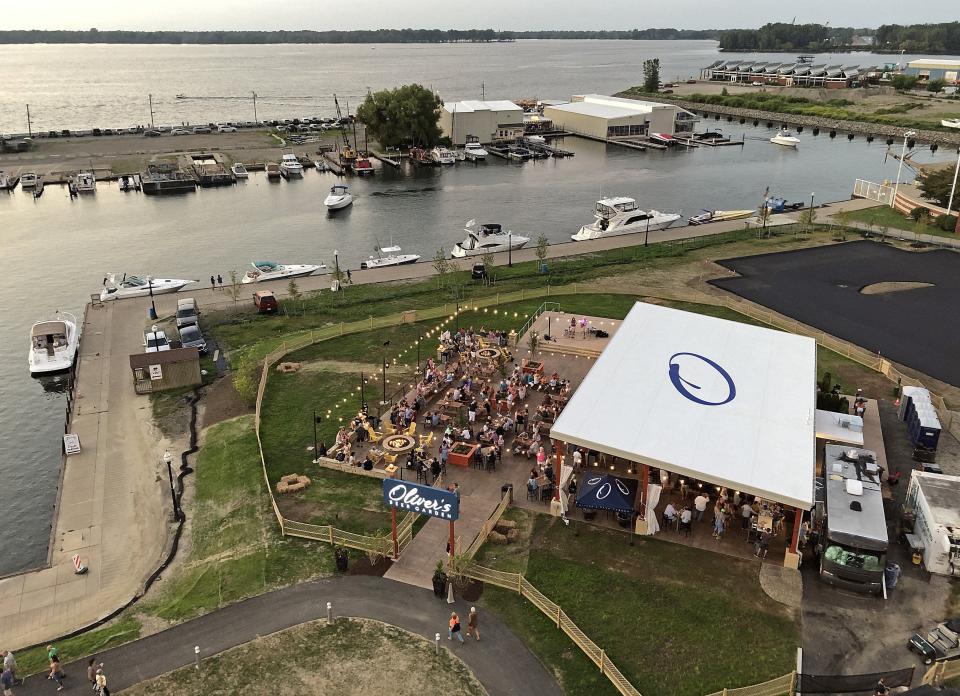 Oliver's Beer Garden is shown, Aug. 27, 2021, on the east basin of Erie's bayfront. In the background is Presque Isle Bay. Oliver's is owned by Scott Enterprises.