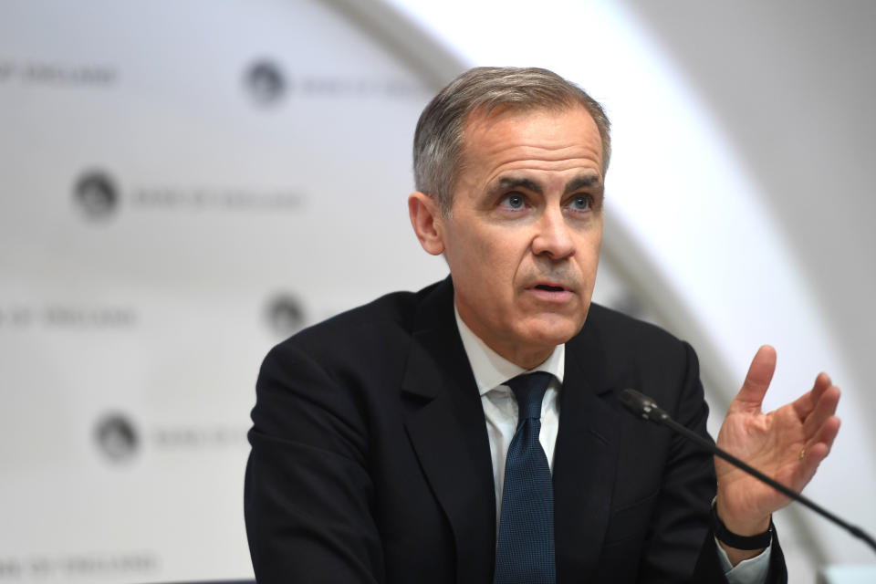 Out-going Governor of the Bank of England (BOE) Mark Carney  speaks during a news conference at Bank Of England in London on March 11, 2020, after the central bank announced a cut in interest rates. - The Bank of England on March 11 slashed its main interest rate to 0.25 percent in an emergency move to combat the economic fallout from the coronavirus outbreak on the UK economy. (Photo by Peter Summers / POOL / AFP) (Photo by PETER SUMMERS/POOL/AFP via Getty Images)