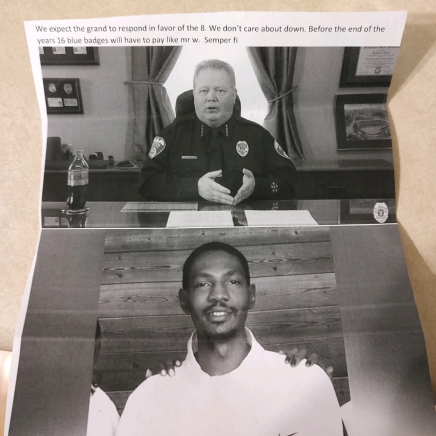 This is a message that was mailed to the homes of Clay Cozart, the Akron police union president, and at least three other retired and current officers.