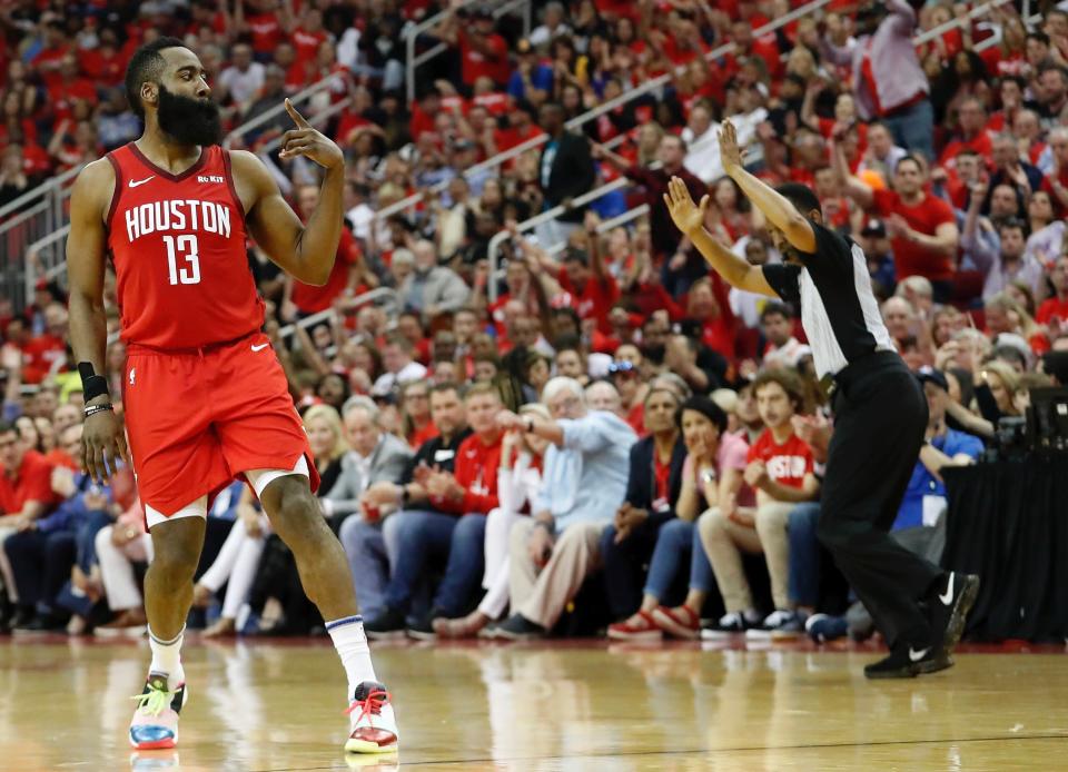 James Harden hit his biggest shot of the series in overtime and outdueled Kevin Durant in a Game 3 Rockets win.(Getty)