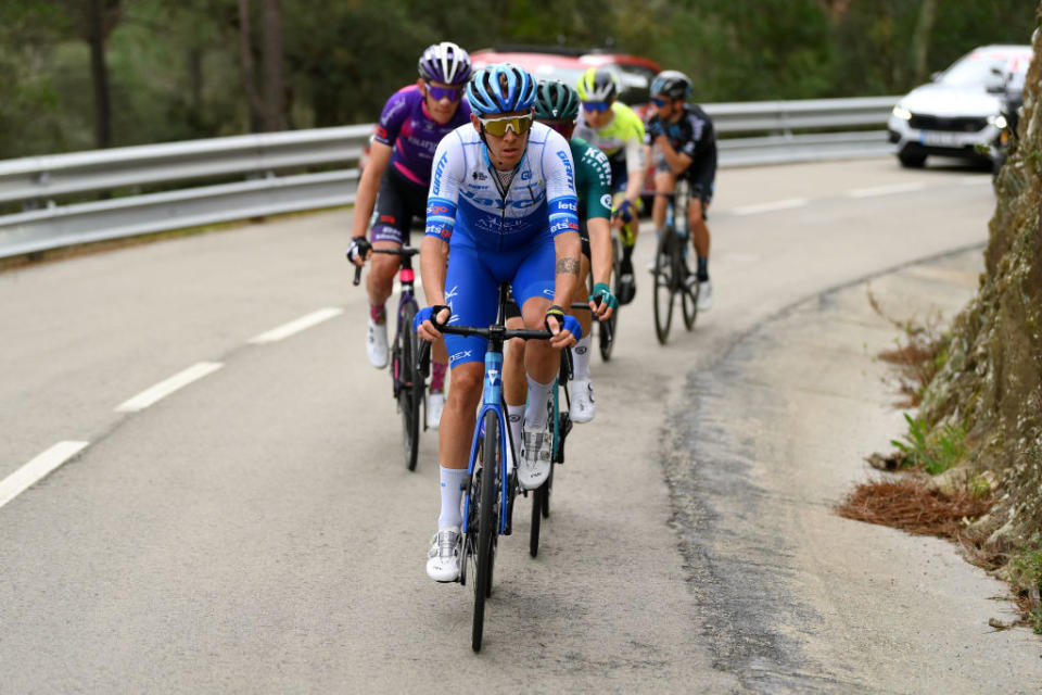SANT FELIU DE GUIXOLS SPAIN  MARCH 20 Alessandro De Marchi of Italy and Team JaycoAlUla competes in the breakaway during the 102nd Volta Ciclista a Catalunya 2023 Stage 1 a 1646km stage from Sant Feliu de Guxols to Sant Feliu de Guxols  VoltaCatalunya102  on March 20 2023 in Sant Feliu de Guixols Spain Photo by David RamosGetty Images
