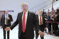 U.S. President Donald Trump leaves the World Economic Forum in Davos, Switzerland, Wednesday, Jan. 22, 2020. Trump's two-day stay in Davos is a test of his ability to balance anger over being impeached with a desire to project leadership on the world stage. (AP Photo/Markus Schreiber)