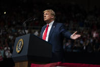 President Donald Trump speaks during a campaign rally at Veterans Memorial Coliseum, Wednesday, Feb. 19, 2020, in Phoenix. (AP Photo/Evan Vucci)