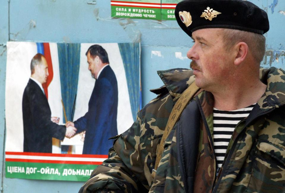 Russian police officer in Gudermes Chechnya