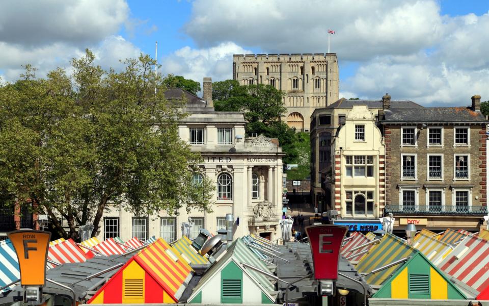 Colourful covered market in Norwich