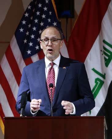 U.S. Ambassador to Iraq Douglas Silliman speaks during a news conference in Baghdad, Iraq December 11, 2018. Hadi Mizban/Pool via REUTERS