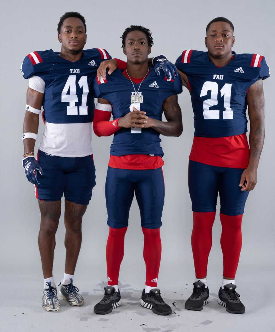 The Wester brothers on the Florida Atlantic University football team: John Wester Jr. (41), Lajohntay Wester (1) and Jaylen Wester(21)