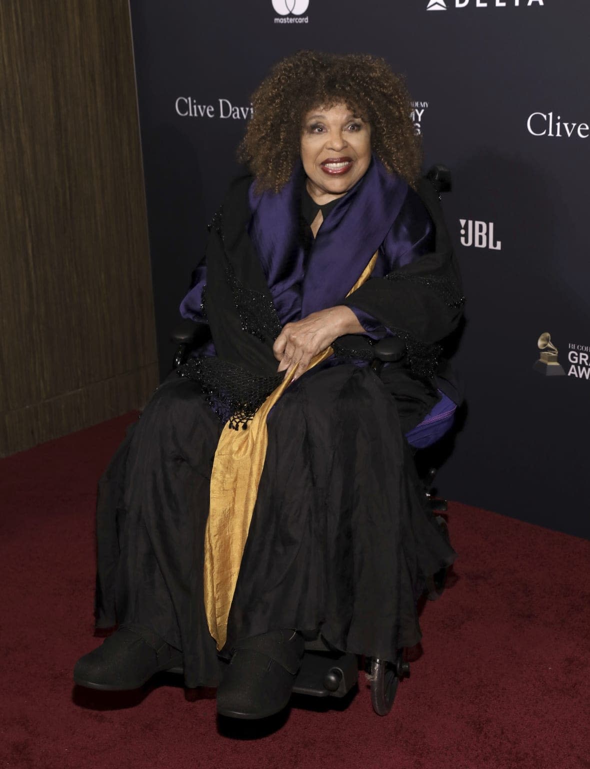 FILE – Roberta Flack arrives at the Pre-Grammy Gala And Salute To Industry Icons at the Beverly Hilton Hotel on Saturday, Jan. 25, 2020, in Beverly Hills, Calif. A representative for Roberta Flack has announced that the legendary singer has ALS, commonly known as Lou Gehrig’s disease, and can no longer sing. (Photo by Mark Von Holden/Invision/AP, File)