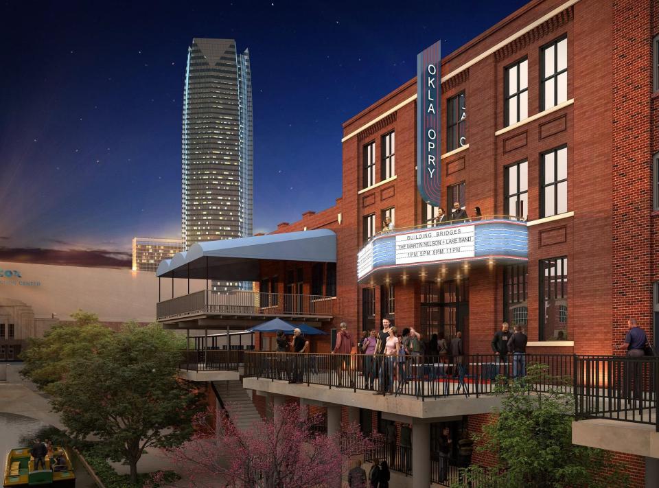 The transformation of a long-abandoned warehouse into the new home of the Oklahoma Opry is shown in this conceptual rendering.
