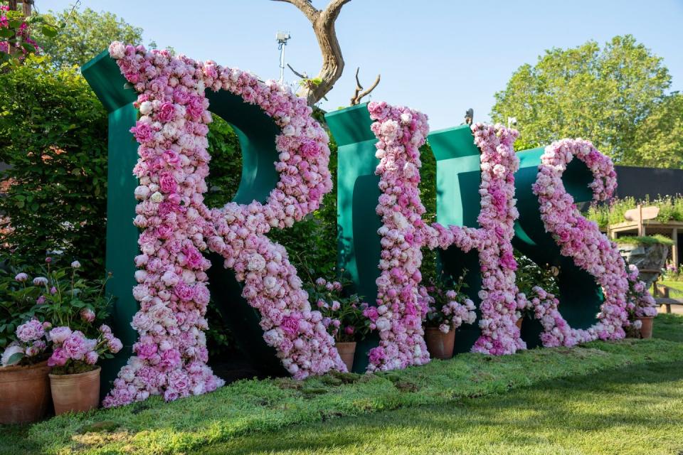 rhs letters by pinstripes peonies showground installation rhs chelsea flower show 2024