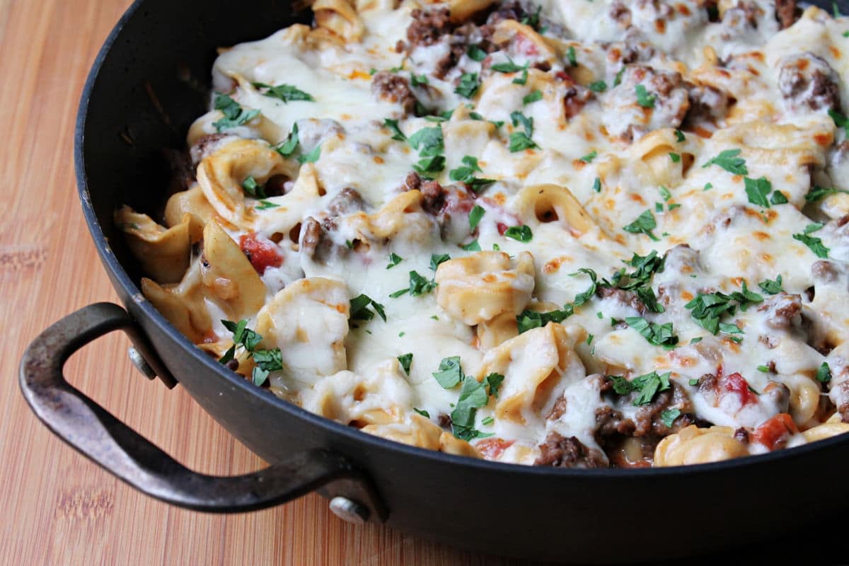<p>Foody Schmoody Blog</p><p>Store-bought tortellini star in this cozy one skillet meal. If you don't have ground beef on hand, try using ground turkey or for a vegetarian take, crumbled pieces of tofu. </p><p><strong>Get the recipe: <a href="https://foodyschmoodyblog.com/tortellini-ground-beef-casserole/" rel="nofollow noopener" target="_blank" data-ylk="slk:One Pot Ground Beef and Tortellini Skillet Casserole;elm:context_link;itc:0;sec:content-canvas" class="link rapid-noclick-resp">One Pot Ground Beef and Tortellini Skillet Casserole</a></strong></p>