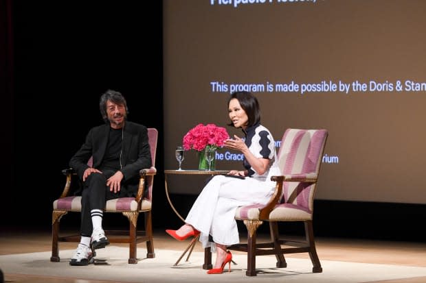 <em>Pierpaolo Piccioli with Alina Cho during "</em><em>The Atlier" at the Metropolitan Museum of Art. Photo: BFA.com/Zach Hilty</em>