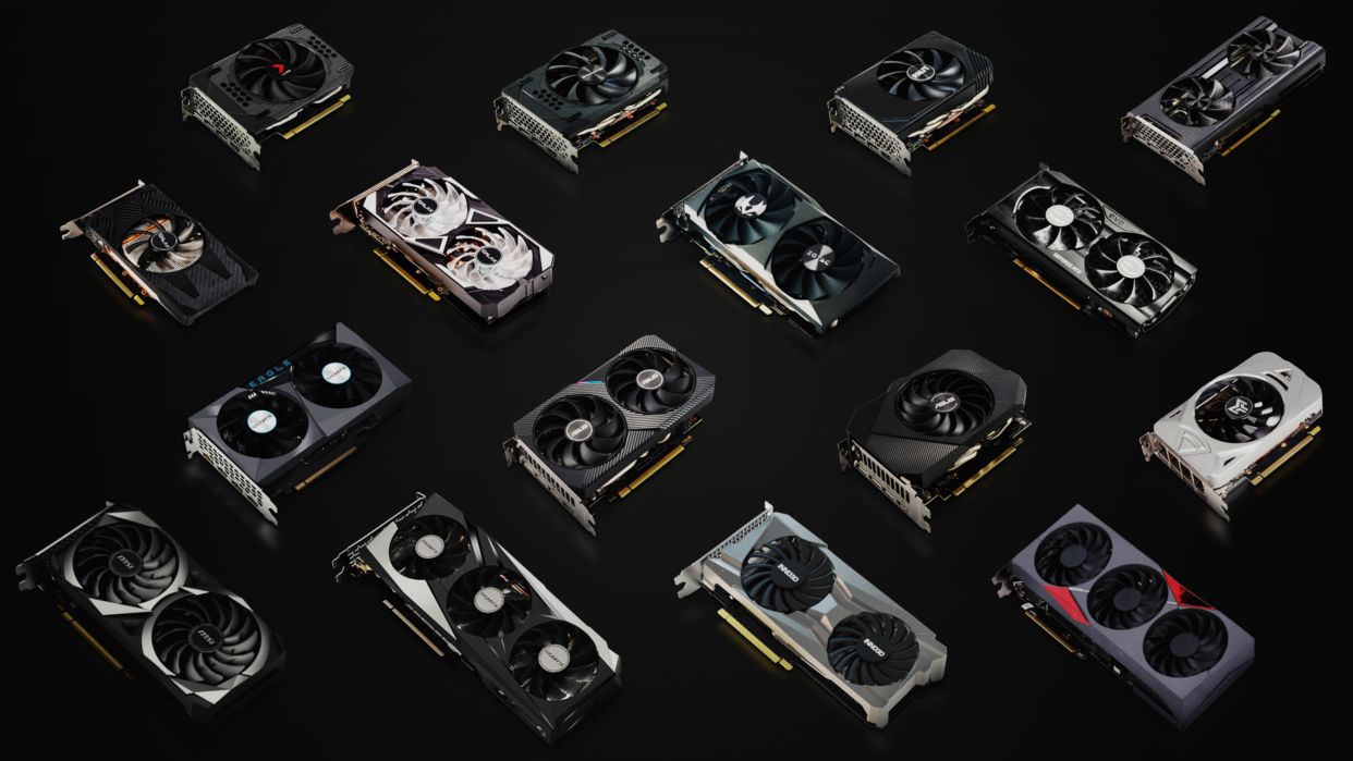  Nvidia graphics cards on a black background. 