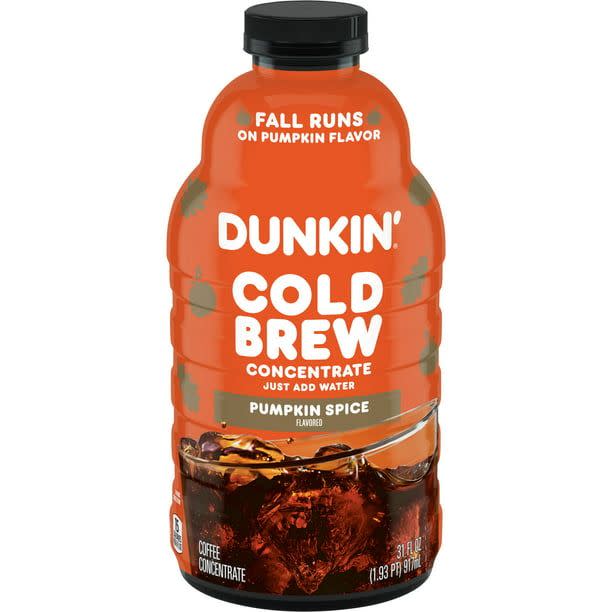 <p><a href="https://go.redirectingat.com?id=74968X1596630&url=https%3A%2F%2Fwww.walmart.com%2Fip%2FDunkin-Pumpkin-Spice-Flavored-Cold-Brew-Coffee-Concentrate-31-Oz%2F3580885841&sref=https%3A%2F%2Fwww.womenshealthmag.com%2Ffood%2Fg44968296%2Fbest-store-bought-pumpkin-spice-products%2F" rel="nofollow noopener" target="_blank" data-ylk="slk:Shop Now;elm:context_link;itc:0;sec:content-canvas" class="link ">Shop Now</a></p><p>Pumpkin Spice Cold Brew Concentrate</p><p>walmart.com</p><p>$7.98</p>