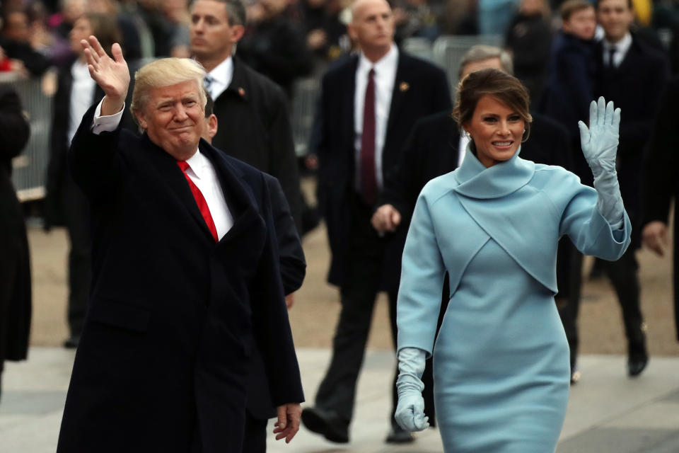 The statue depicts this moment on the day Donald Trump was inaugurated. [Photo: Getty]