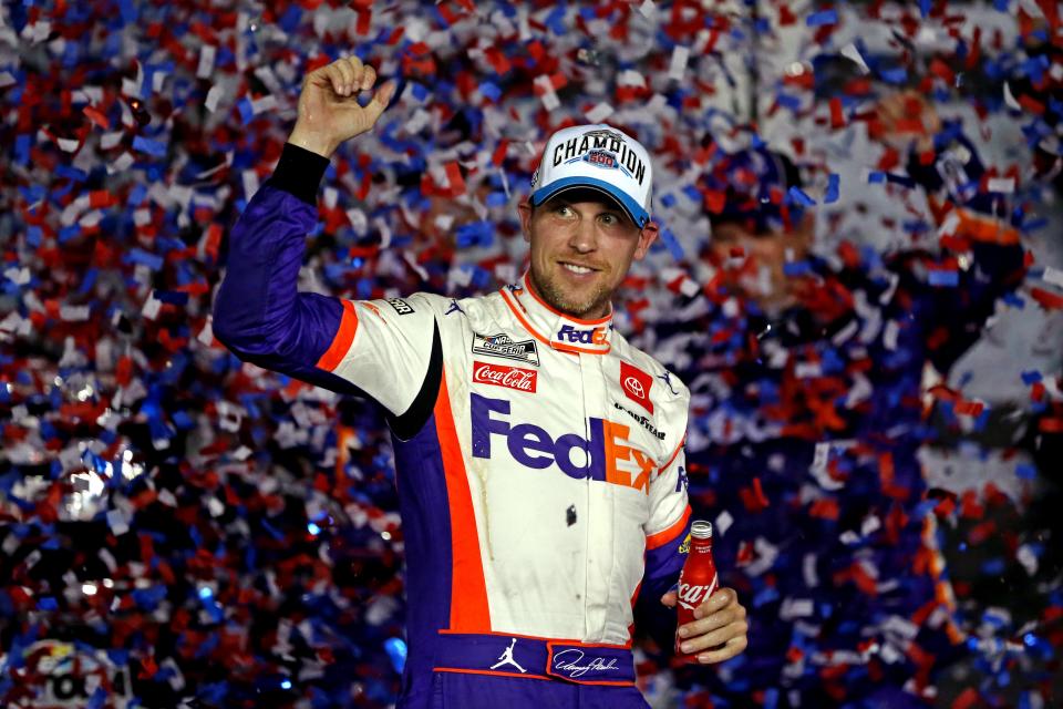 Lots of confetti has fallen, but still no championship for Denny Hamlin.