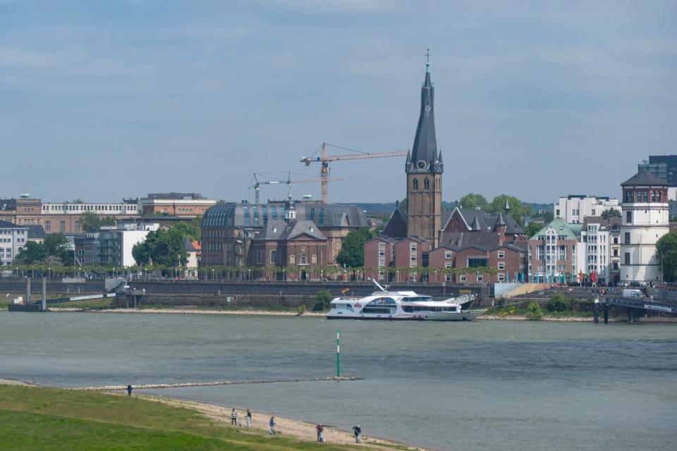 a photo of Dusseldorf, Germany and the Rhein River waterfront.