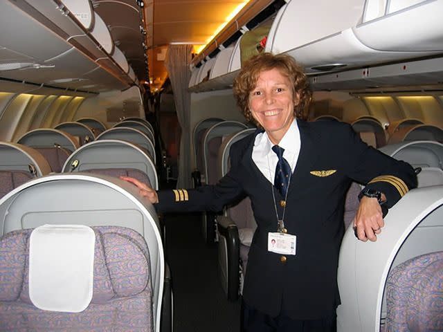 <p>courtesy Dr. Cho Espinoza</p> Cho Espinoza during her commercial airlines career