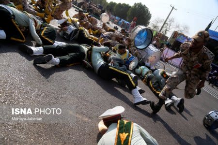 A general view shows an attack on a military parade in Ahvaz, Iran, in this September 22, 2018 photo by ISNA. ISNA/Iranian Students' News Agency/Social Media/via REUTERS