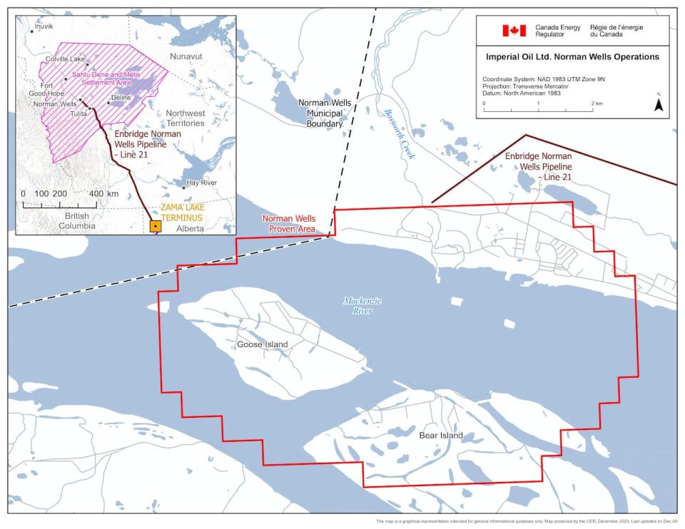 This map from Canada Energy Regulator shows Goose and Bear islands on the Mackenzie River.