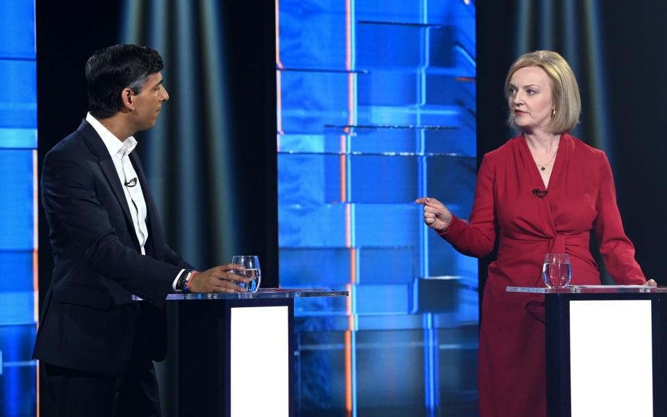 Rishi Sunak and Liz Truss taking part in a televised debate on July 17 - Jonathan Hordle/ITV/PA