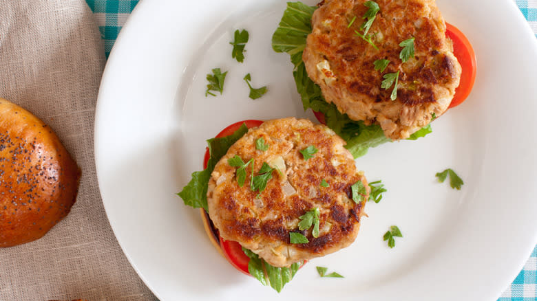 Tuna burgers on plate