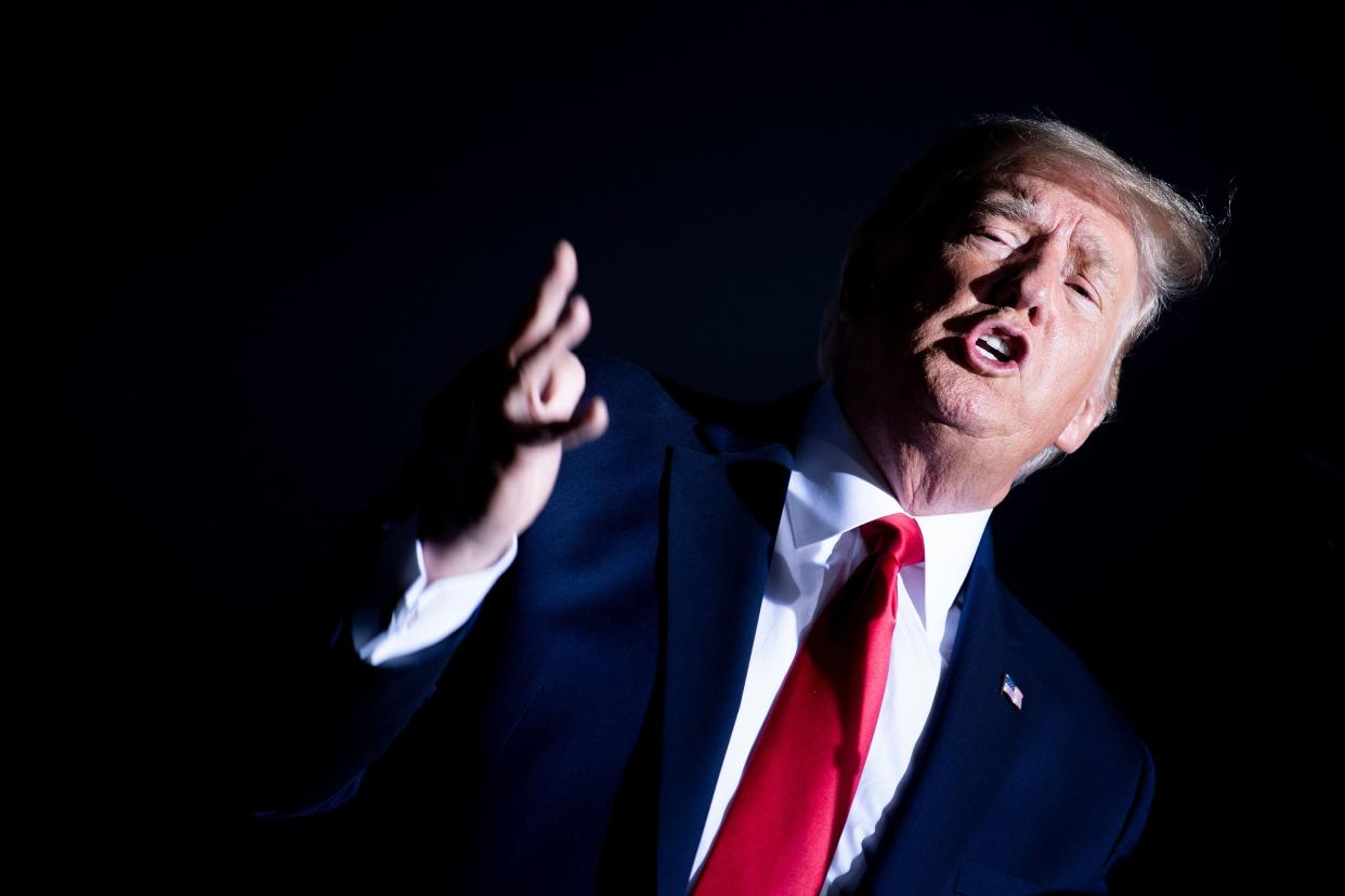 Donald Trump addresses the crowd at Minden-Tahoe airport in Nevada (AFP via Getty Images)