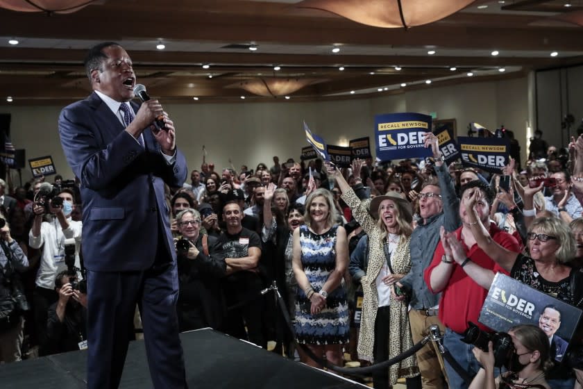 Costa Mesa, CA, Tuesday, September 14, 2021 - Governor recall candidate Larry Elder rallies supporters at the Orange County Hilton. (Robert Gauthier/Los Angeles Times)