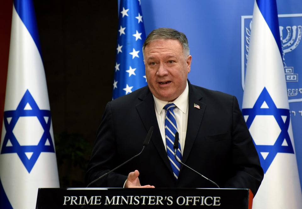 U.S. Secretary of State Mike Pompeo and Israeli Prime Minister Benjamin Netanyahu make joint statements to the press after their meeting, in Jerusalem, Monday, Aug. 24, 2020.