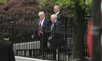 U.S. President Donald Trump and Vice President Mike Pence leave a briefing for members of the U.S. Senate on North Korea at the White House in Washington, U.S, April 26, 2017. REUTERS/Kevin Lamarque