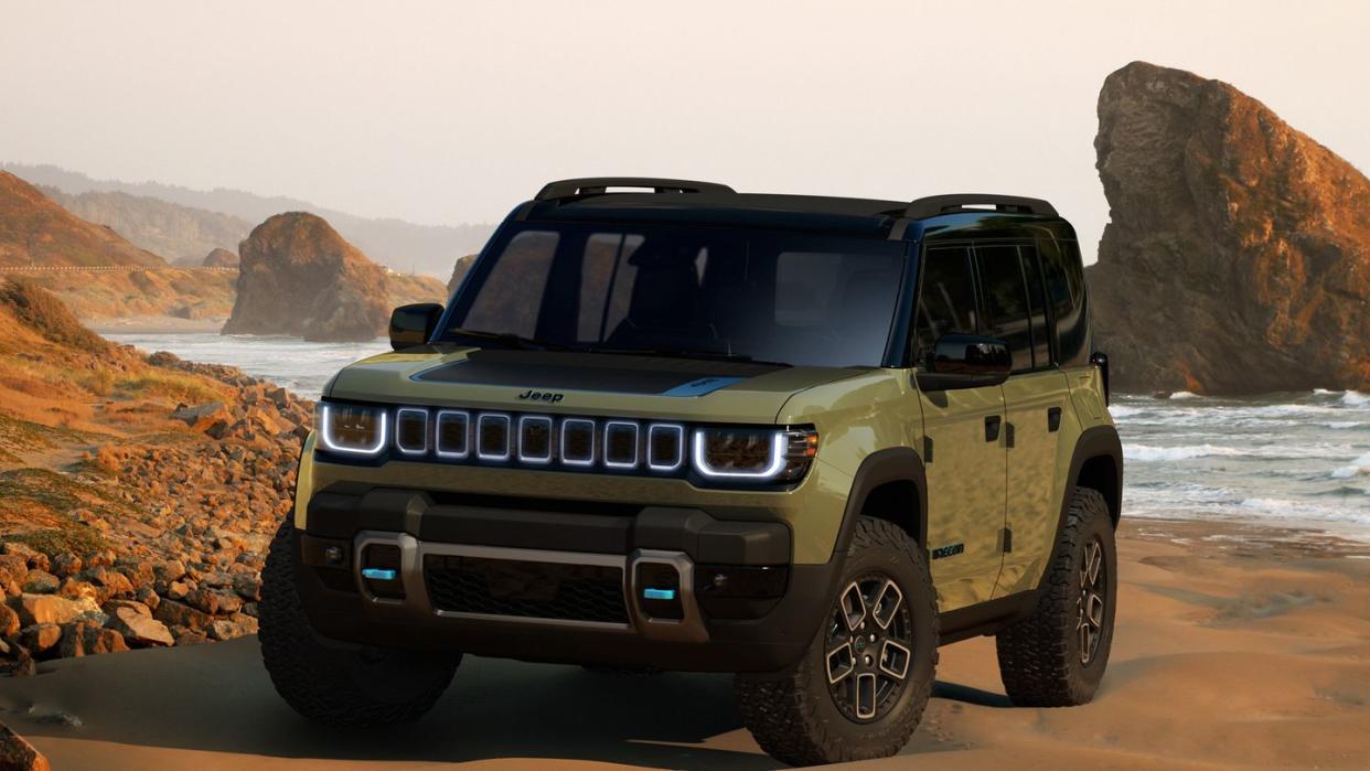 2024 jeep recon parked on a rocky beach