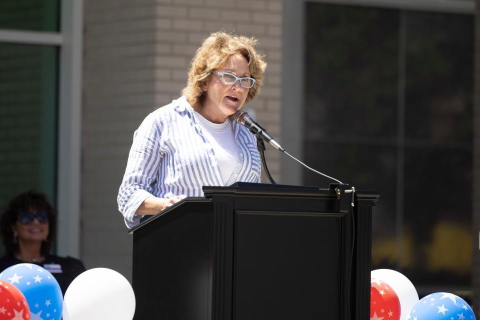 State Rep. Gail Pavliga reads from a proclamation Saturday, June 8, 2024, at the City of Ravenna’s 225th birthday celebration in downtown Ravenna.