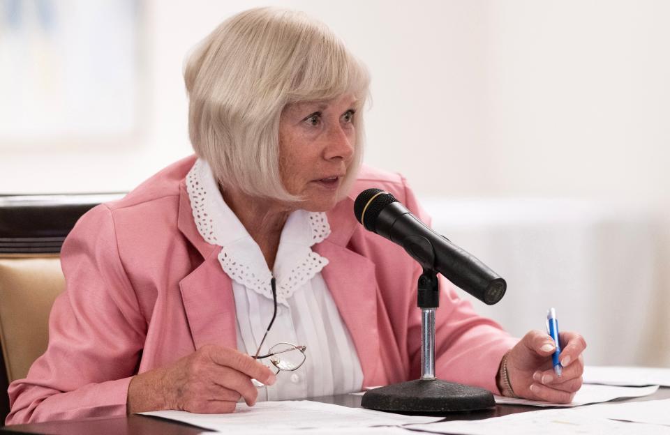 Joan Farrell, a candidate for Seat 1 on the Venice City Council, criticized what she considered rampant development, the planned widening of Laurel Road and a proposed shopping center at the intersection of Laurel Road and Jacaranda Boulevard, Tuesday evening at the Venetian Golf & River Club Community Forum.