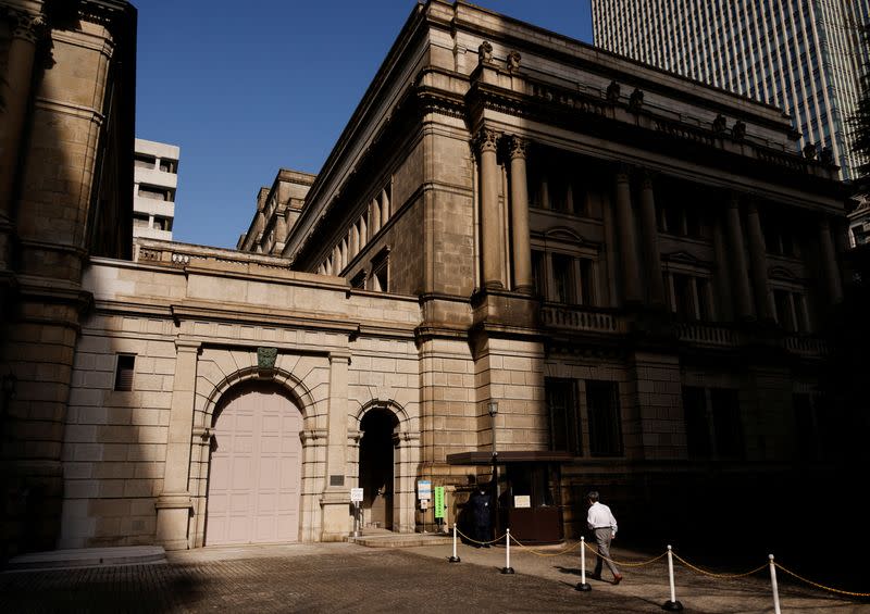 A man walks at the headquarters of Bank of Japan in Tokyo