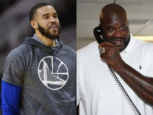 JaVale McGee, and the phone Shaq uses to film his funny videos. (Getty Images)