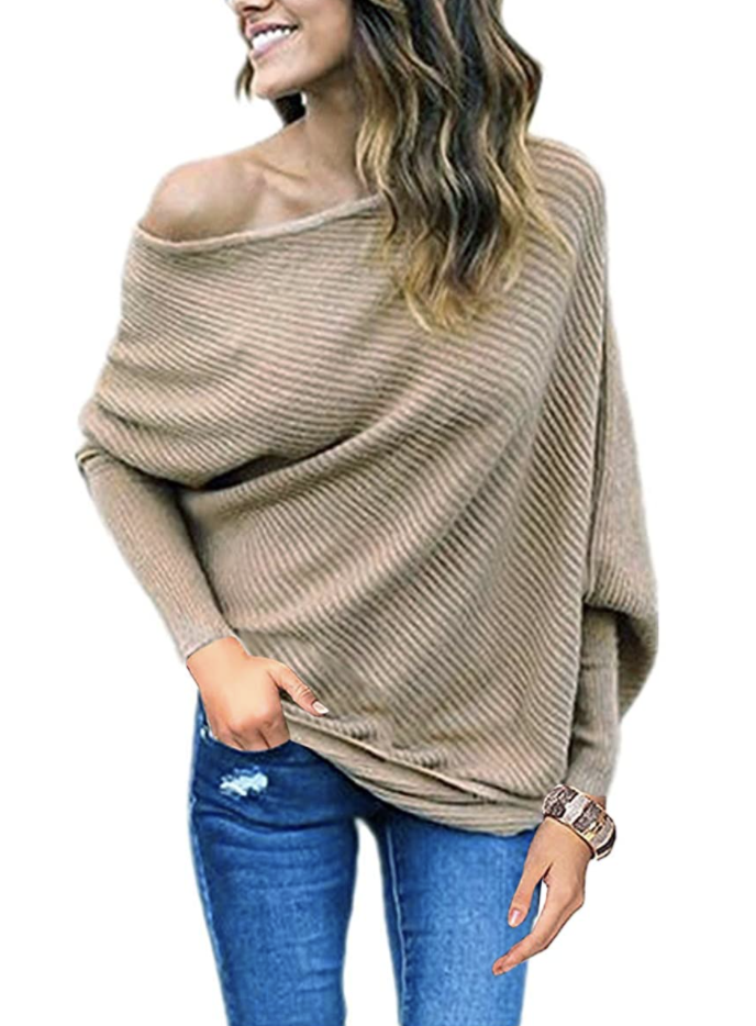 GOLDSTITCH Off-The-Shoulder Sweater in Khaki (Photo via Amazon)