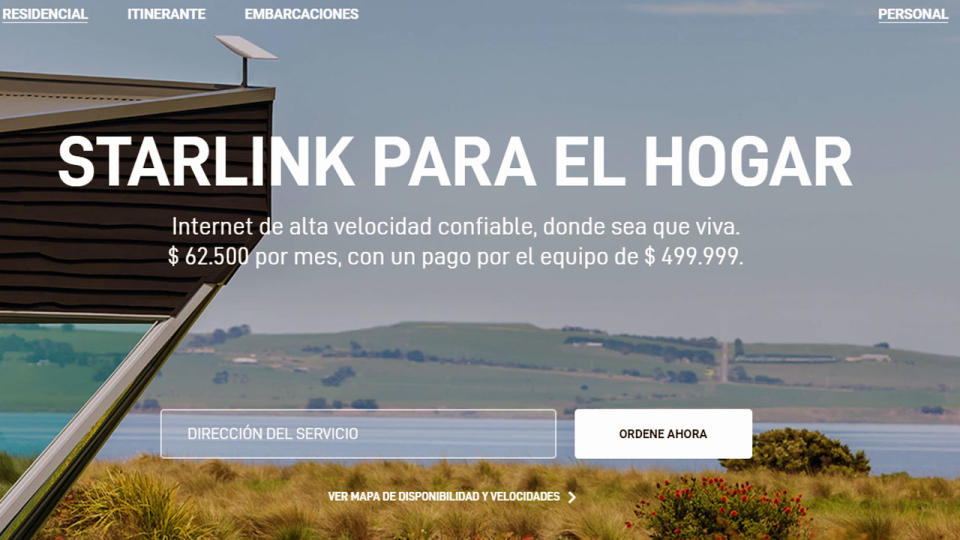 Captura de pantalla del sitio web de Starlink con el precio del abono mensual hogareño en la Argentina.