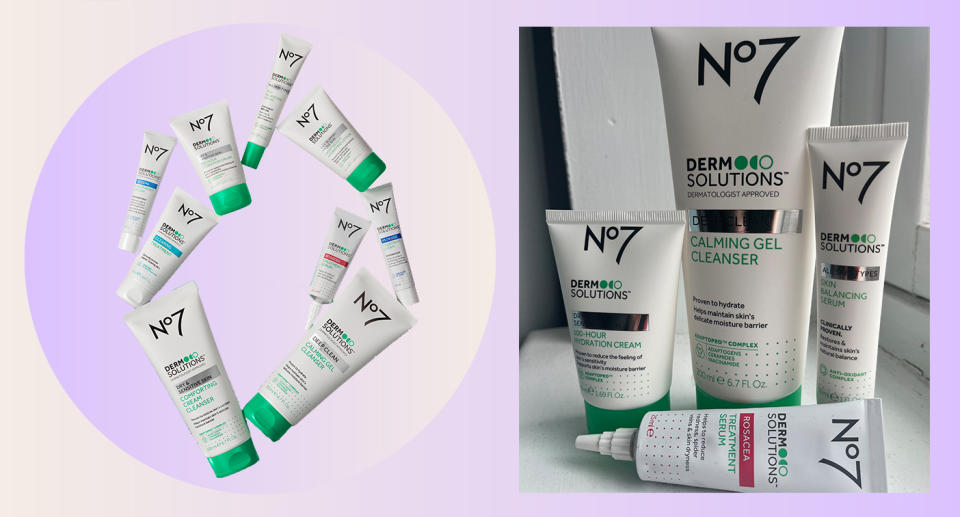 No7's new Derm Solutions skincare range has been created to address dryness, oiliness, acne, eczema, psoriasis and rosacea. (Yahoo Life UK / No7)